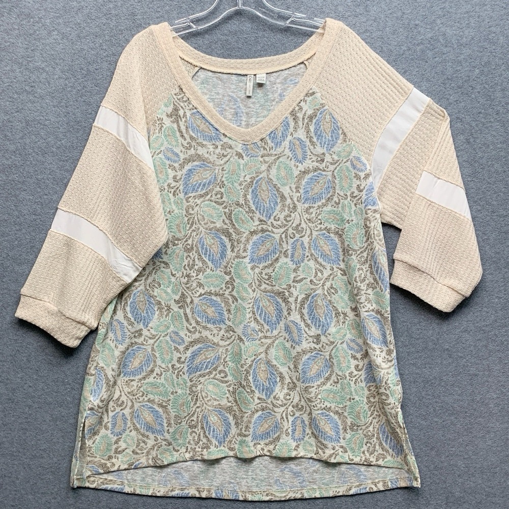 Cato‎ Raglan Sleeve Top Size 18/20W Tan Textured Knit Soft Floral French Terry